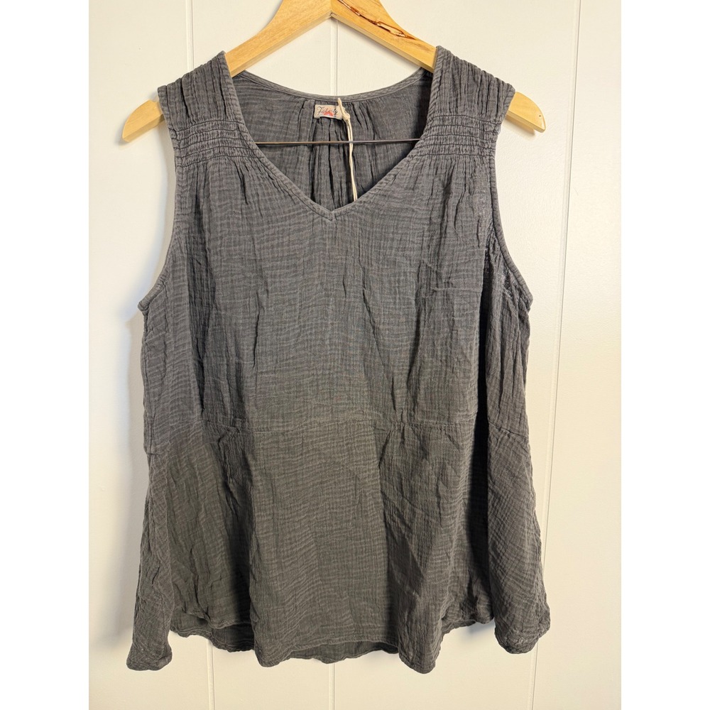 Faherty Ainsley Top M Washed Black Organic Cotton Gauze Sleeveless
